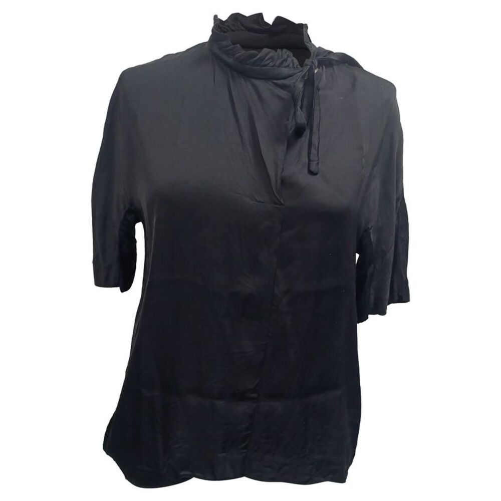 Sandro Ruffled Neck Blue in Black Viscose